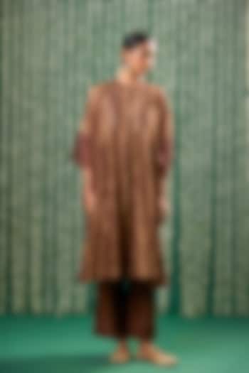 Brown Zari Tissue Sequins Embroidered Kurta Set by Cupid Cotton at Pernia's Pop Up Shop