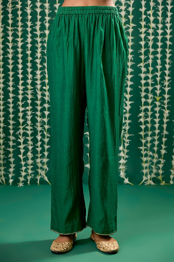 Green Chanderi Silk Resham Embroidered Kurta Set by Cupid Cotton at Pernia's Pop Up Shop