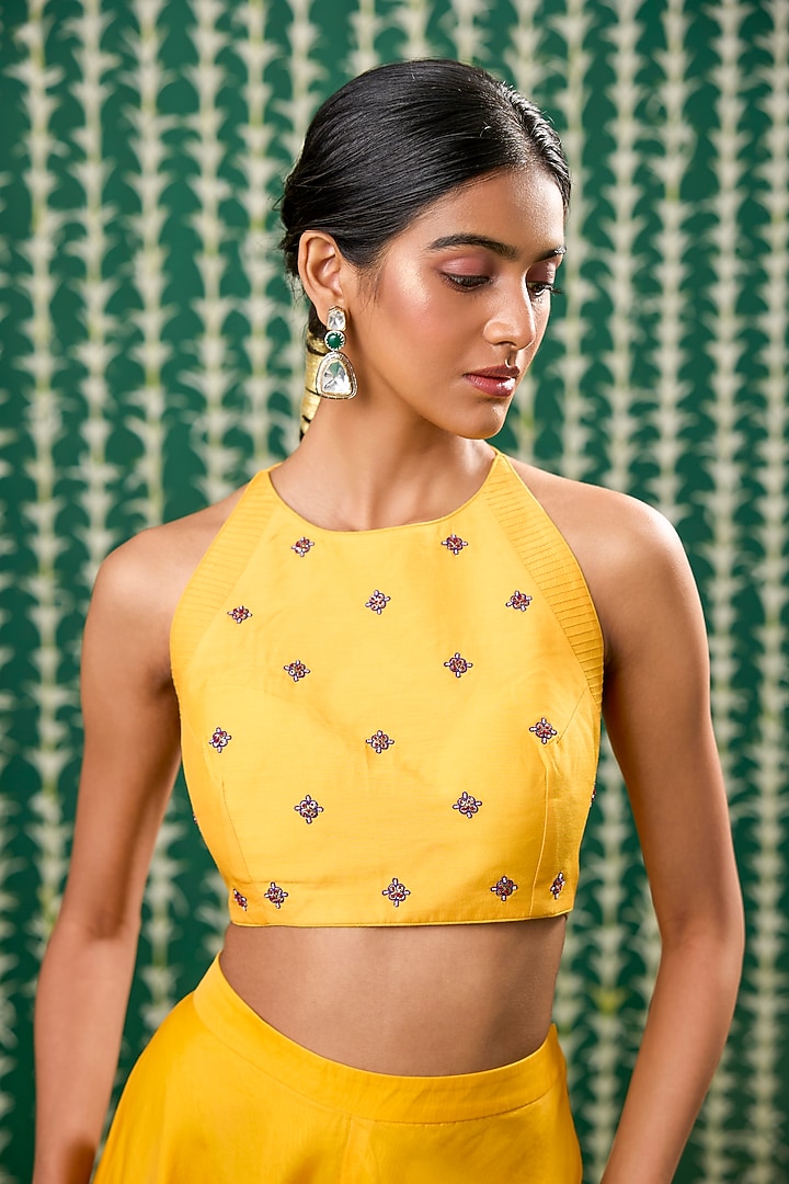 Yellow Organza Embroidered Cape Set by Cupid Cotton at Pernia's Pop Up Shop