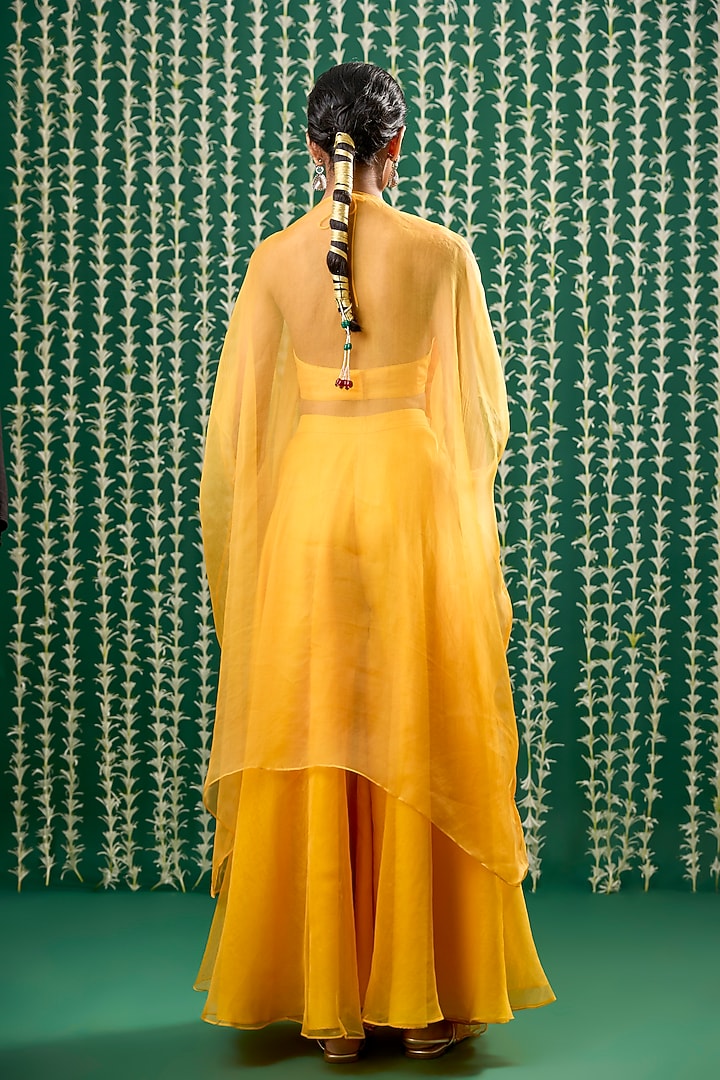 Yellow Organza Embroidered Cape Set by Cupid Cotton at Pernia's Pop Up Shop