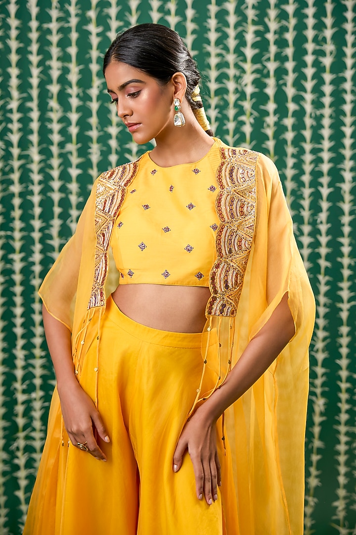 Yellow Organza Embroidered Cape Set by Cupid Cotton at Pernia's Pop Up Shop