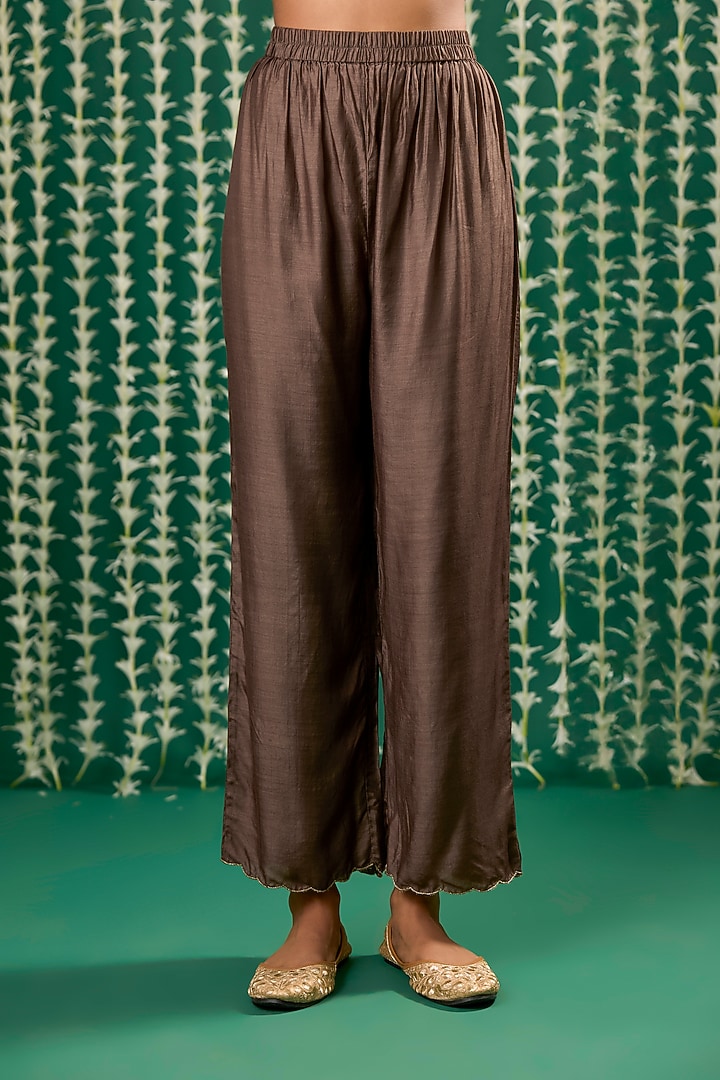 Brown Silk Bead Embroidered Kurta Set by Cupid Cotton at Pernia's Pop Up Shop