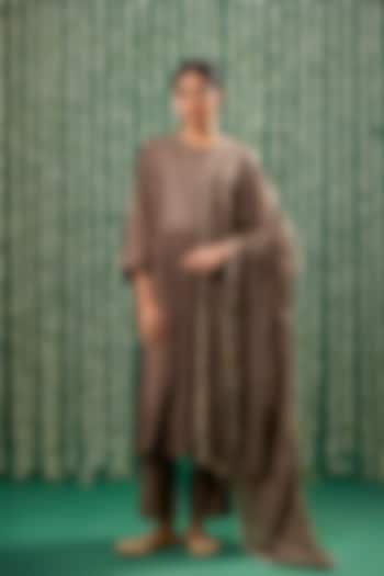 Brown Silk Bead Embroidered Kurta Set by Cupid Cotton at Pernia's Pop Up Shop