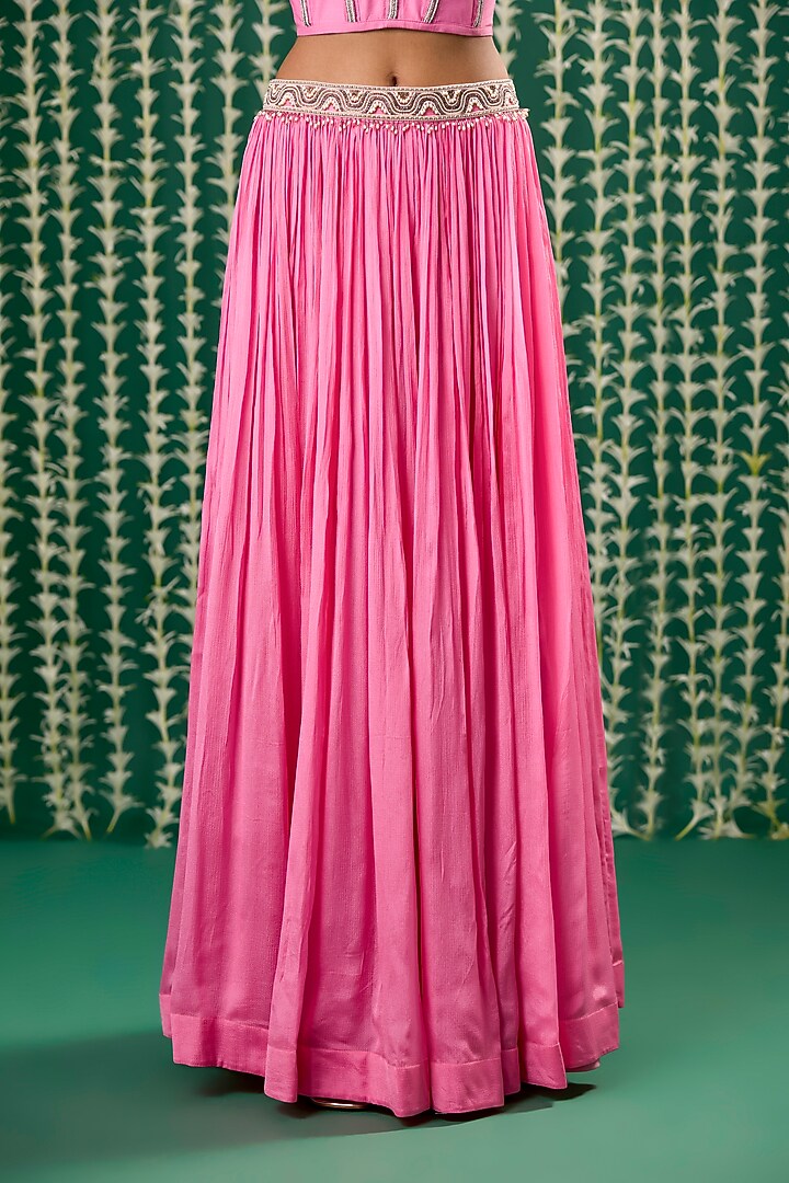 Pink Silk & Chiffon Jacket Wedding Lehenga Set by Cupid Cotton at Pernia's Pop Up Shop