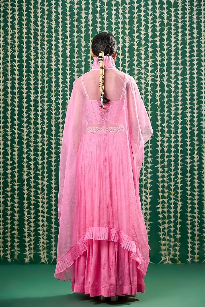 Pink Silk & Chiffon Jacket Wedding Lehenga Set by Cupid Cotton at Pernia's Pop Up Shop