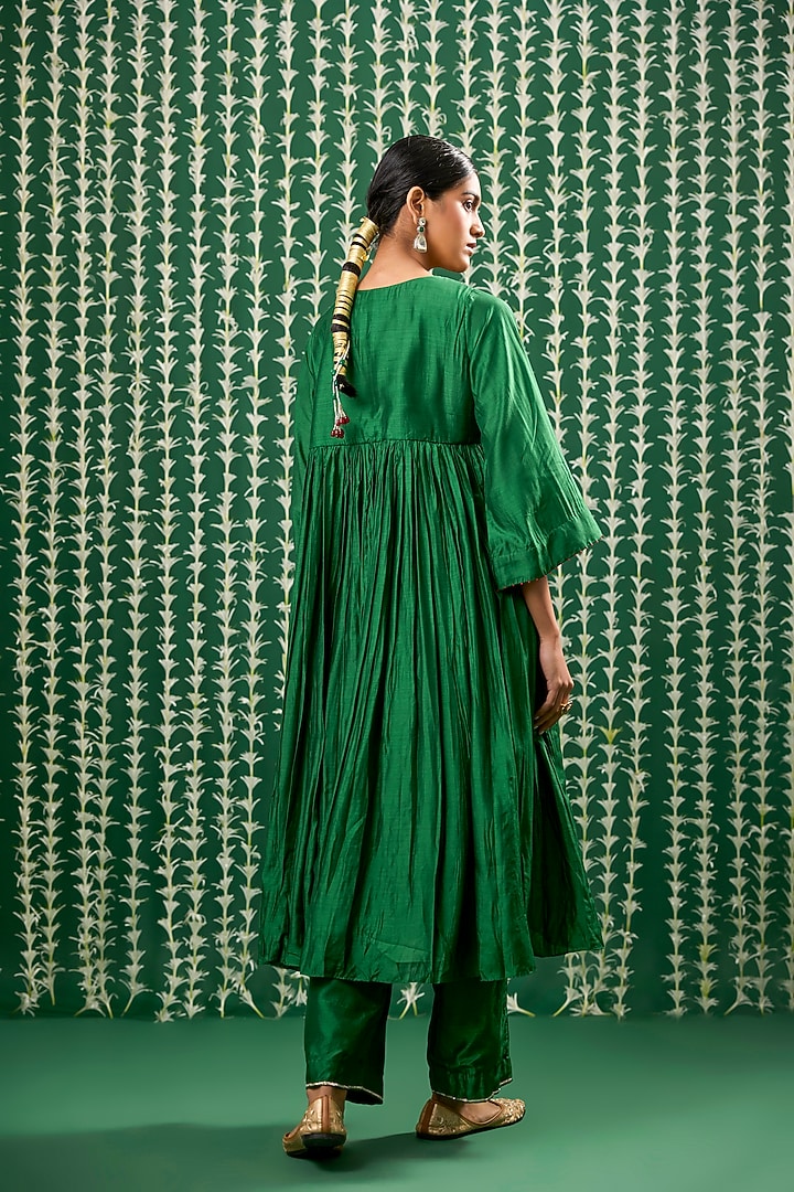 Green Silk Zardosi Embroidered Kurta Set by Cupid Cotton at Pernia's Pop Up Shop