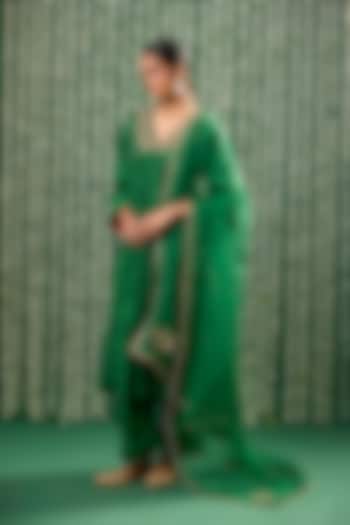 Green Silk Zardosi Embroidered Kurta Set by Cupid Cotton at Pernia's Pop Up Shop