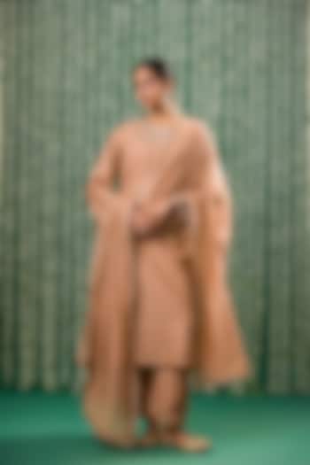 Rust Chanderi Silk Pitta Embroidered Kurta Set by Cupid Cotton at Pernia's Pop Up Shop