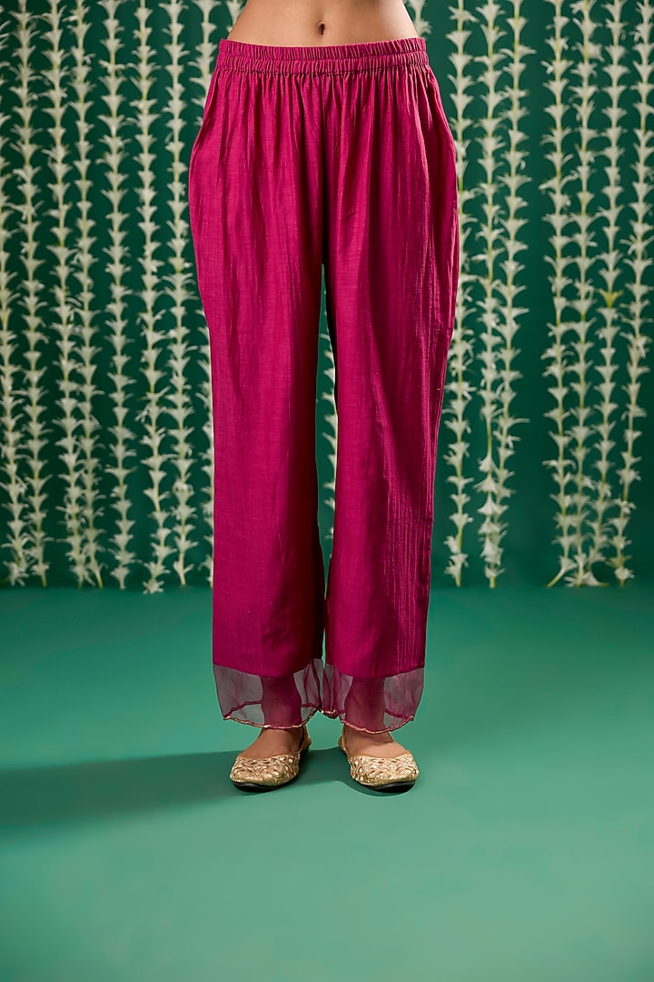 Magenta Tissue Aari Embroidered Kurta Set by Cupid Cotton at Pernia's Pop Up Shop