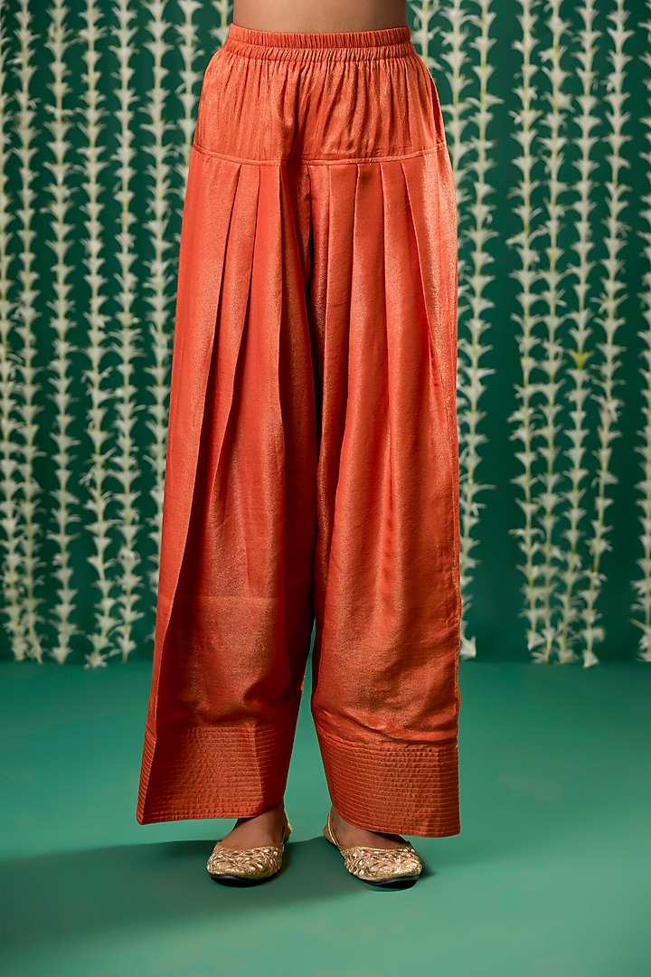 Rust Orange Silk Aari Embroidered Kurta Set by Cupid Cotton at Pernia's Pop Up Shop