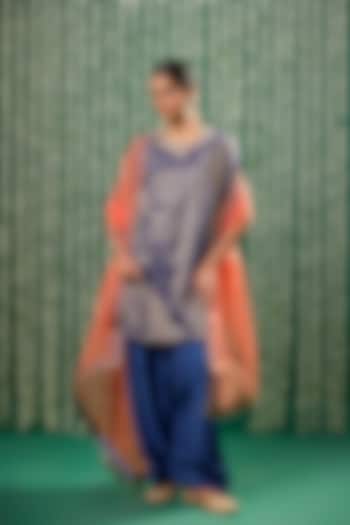 Blue Tissue Aari Embroidered Striped Kurta Set by Cupid Cotton at Pernia's Pop Up Shop