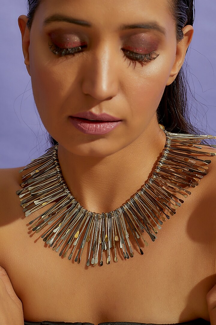 Gold & Silver Stick Collar Choker Necklace by CVH Jewellery at Pernia's Pop Up Shop