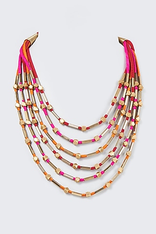 Gold Finish Multi-Colored Diamond Cube Necklace by CVH Jewellery