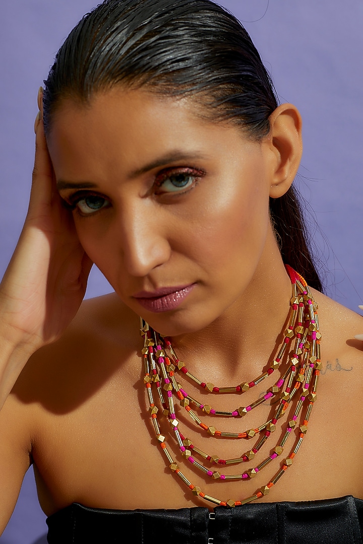 Gold Finish Multi-Colored Diamond Cube Necklace by CVH Jewellery at Pernia's Pop Up Shop
