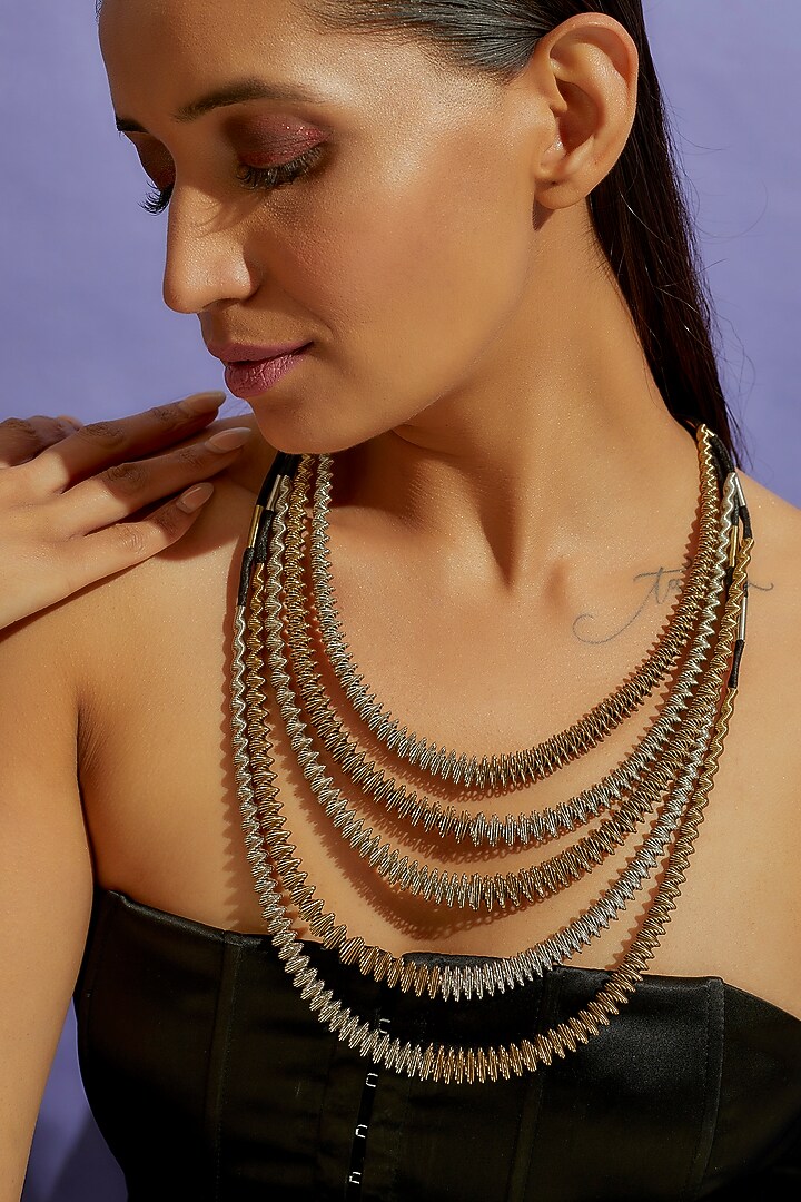 Two Tone Finish Spring Necklace by CVH Jewellery at Pernia's Pop Up Shop
