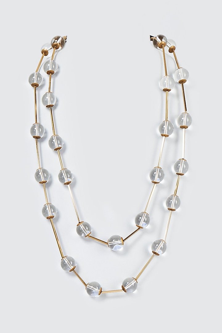 Gold Finish Glass Ball Stick Necklace by CVH Jewellery
