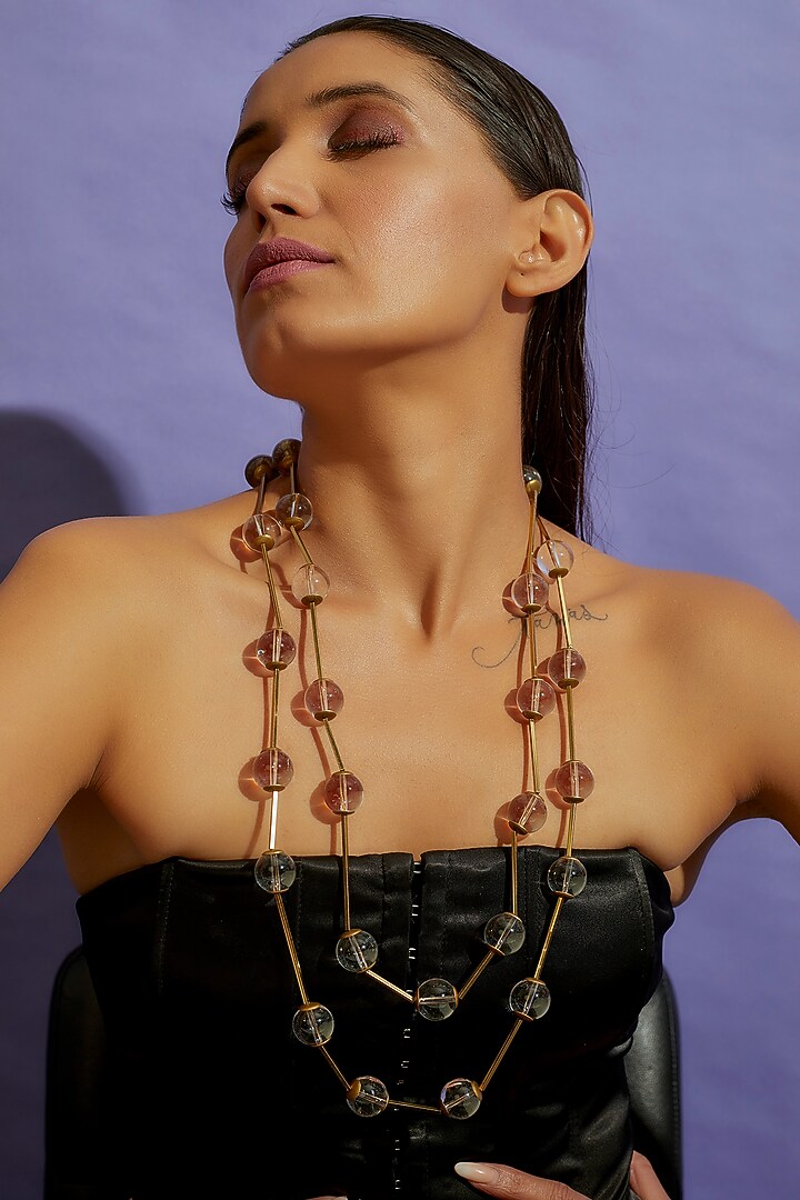 Gold Finish Glass Ball Stick Necklace by CVH Jewellery at Pernia's Pop Up Shop
