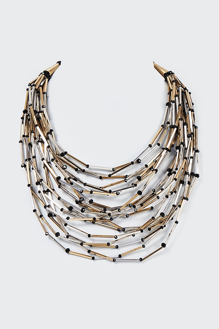 Two Tone Finish Swarovski Crystal Stick Necklace by CVH Jewellery