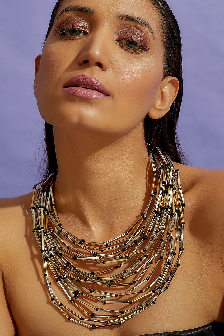 Two Tone Finish Swarovski Crystal Stick Necklace by CVH Jewellery at Pernia's Pop Up Shop