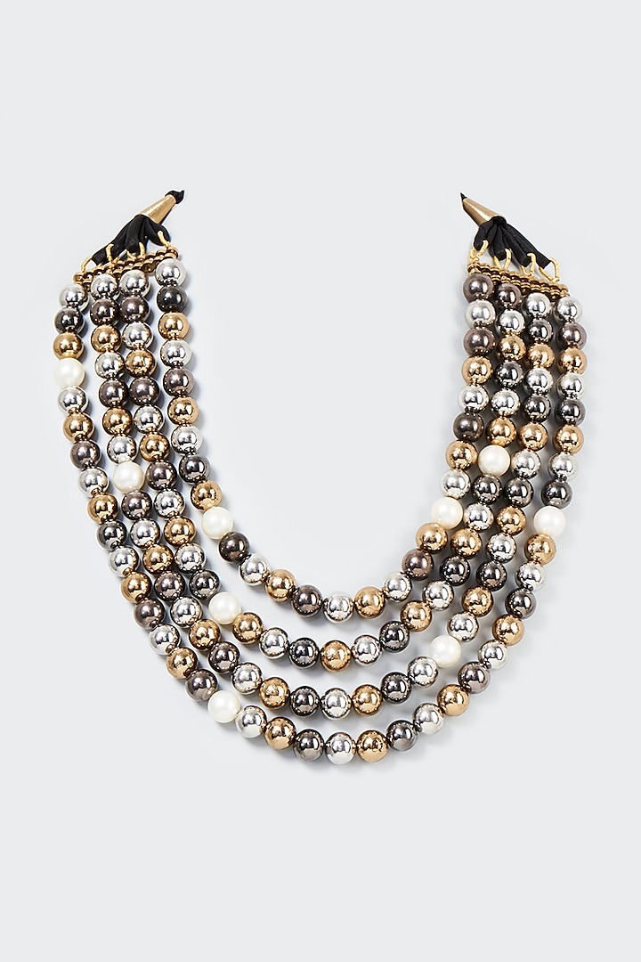 Gun Metal Finish Beaded & Pearl Necklace by CVH Jewellery