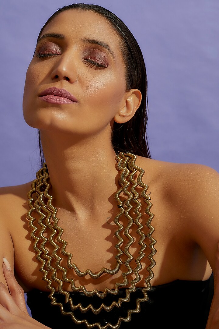 Gold Finish Curl Spring Necklace by CVH Jewellery at Pernia's Pop Up Shop