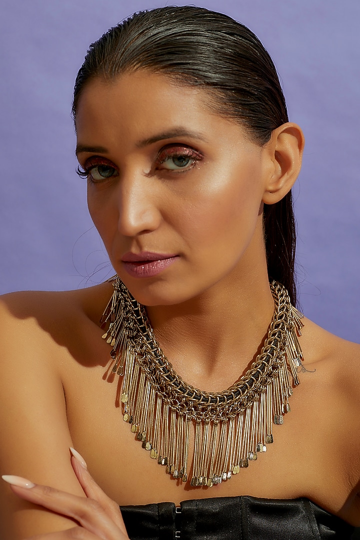 Gold Finish Stick Choker Necklace by CVH Jewellery at Pernia's Pop Up Shop