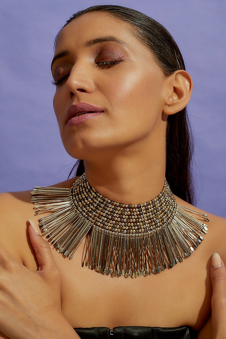 Gun Metal Finish Stick Choker Necklace by CVH Jewellery at Pernia's Pop Up Shop
