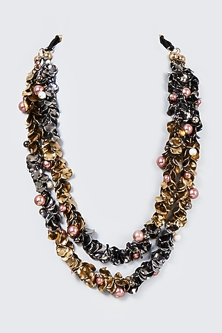 Gun Metal Finish Pearl Leaf Necklace by CVH Jewellery