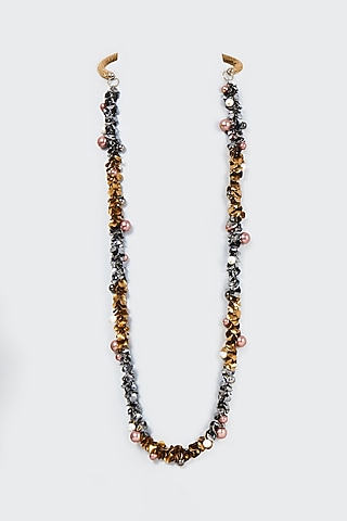 Gun Metal Finish Pearl & Leaf Chain Ring Necklace by CVH Jewellery