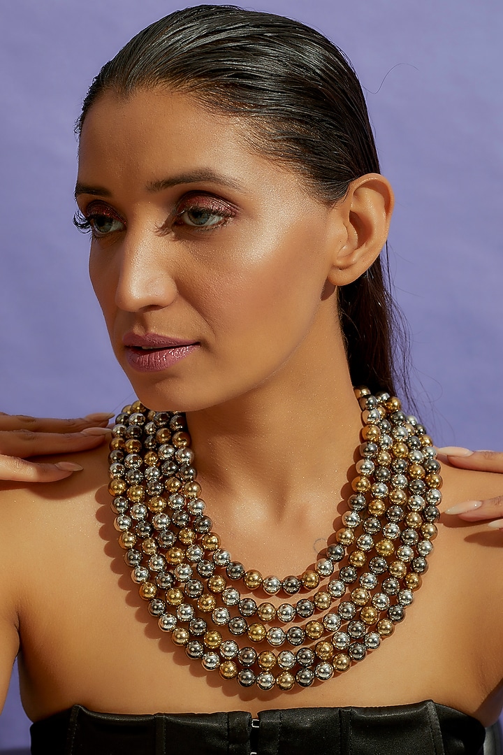 Gun Metal Finish Beaded Choker Necklace by CVH Jewellery at Pernia's Pop Up Shop