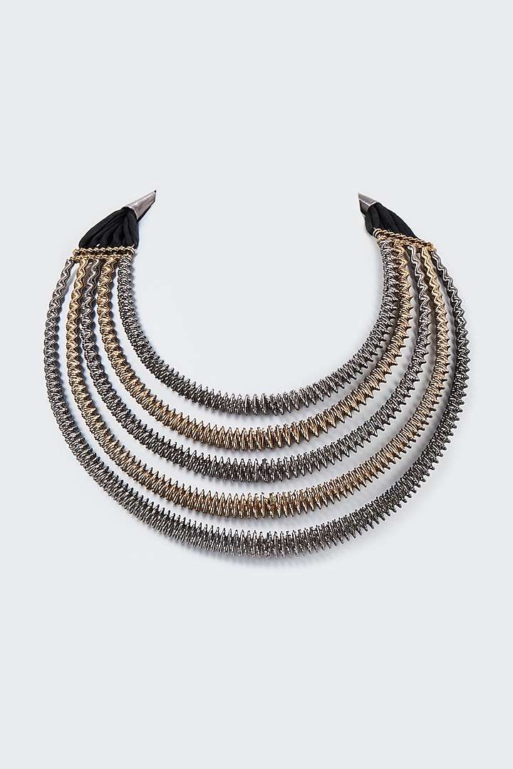 Two Tone Finish Spring Collar Necklace by CVH Jewellery