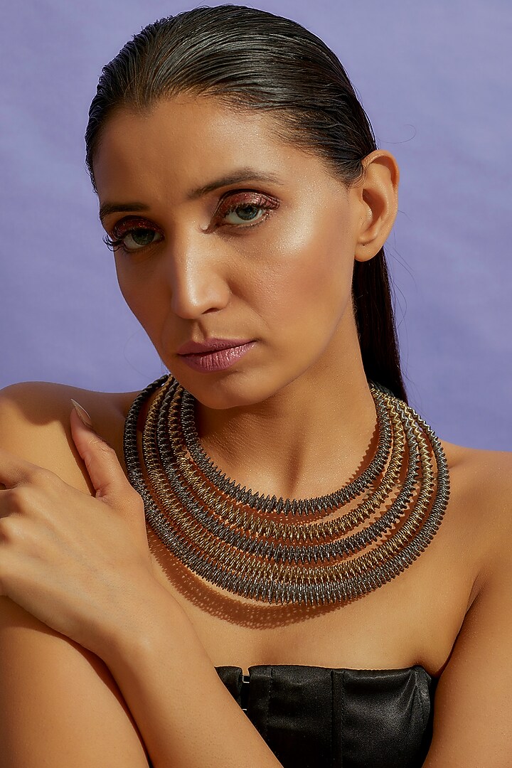 Two Tone Finish Spring Collar Necklace by CVH Jewellery at Pernia's Pop Up Shop