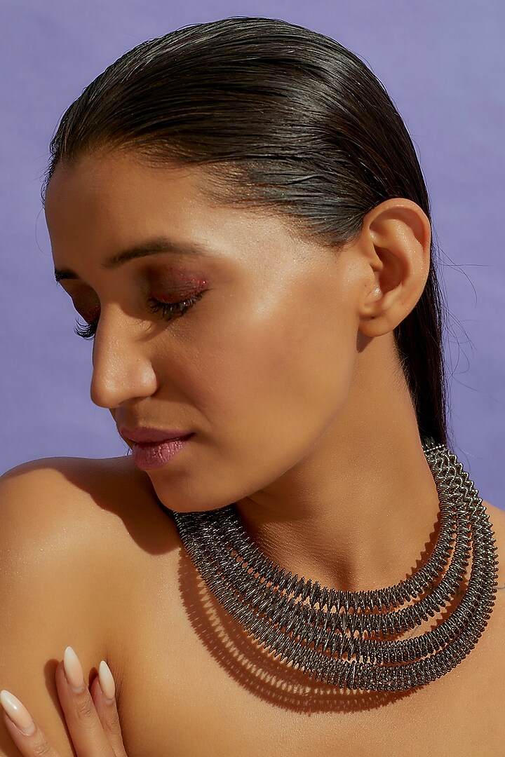 Two Tone Finish Spring Collar Necklace by CVH Jewellery at Pernia's Pop Up Shop