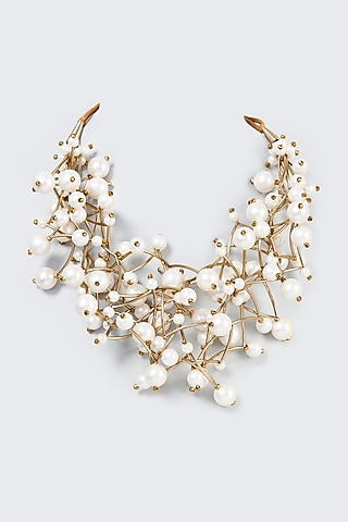 Gold Finish Pearl Zig Zag Choker Necklace by CVH Jewellery