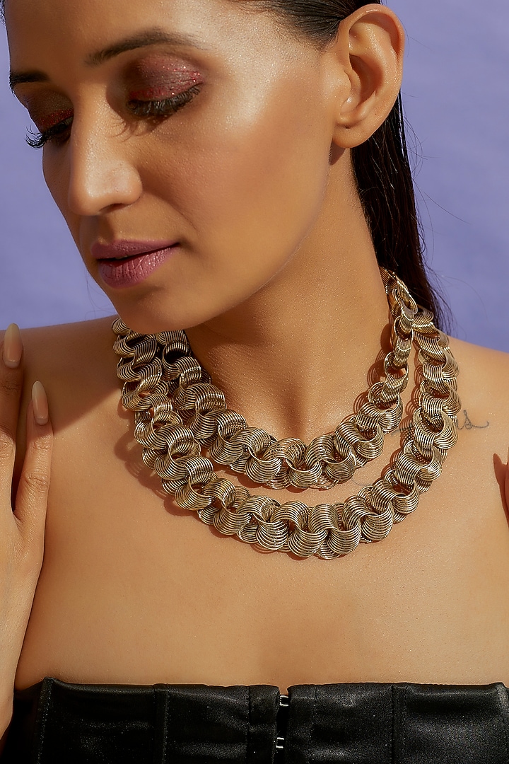 Gold Finish Curl Spring Necklace by CVH Jewellery at Pernia's Pop Up Shop