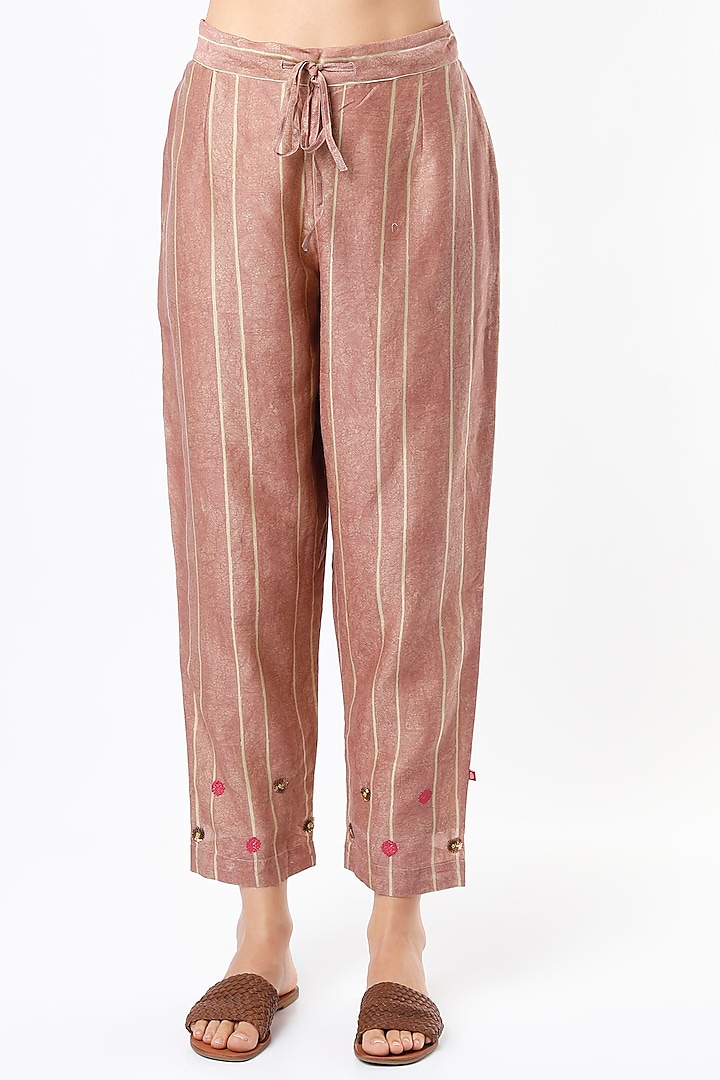 Blush Pink Chanderi Silk & Cotton Straight Pants by Vineet Rahul