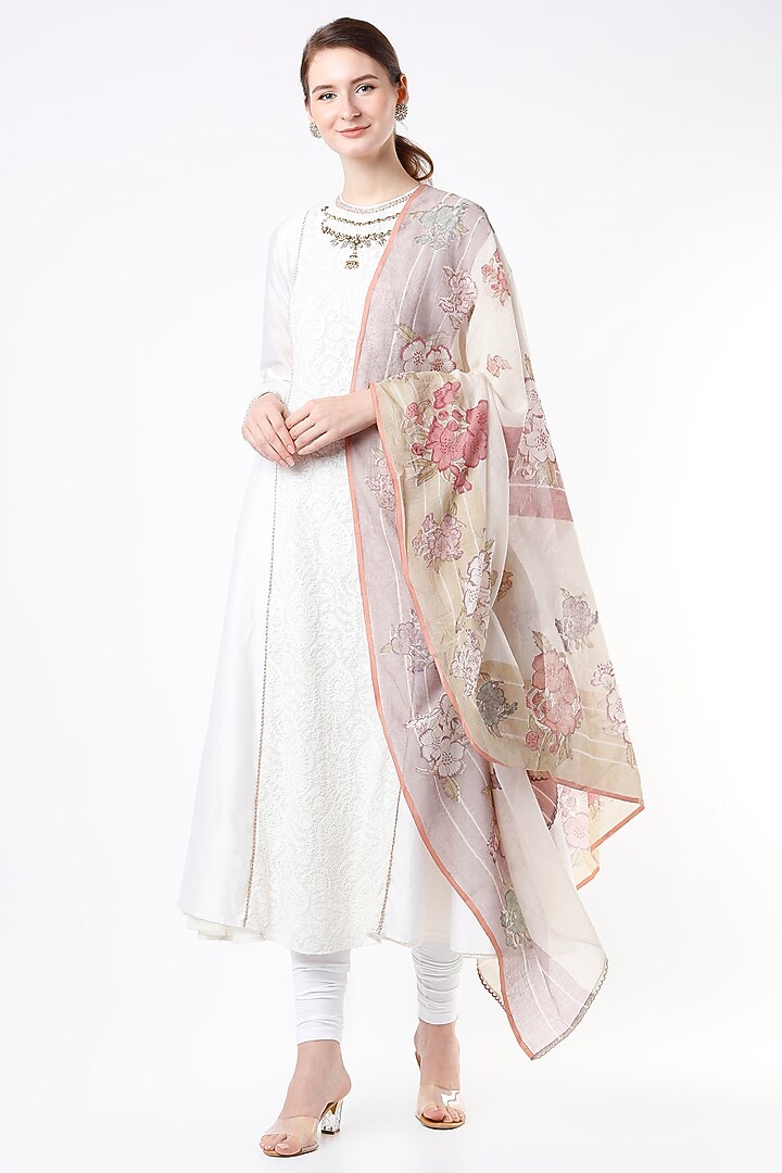 Off-White Chanderi Scarf by Vineet Rahul at Pernia's Pop Up Shop