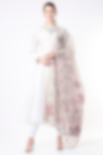 Off-White Chanderi Dupatta by Vineet Rahul at Pernia's Pop Up Shop
