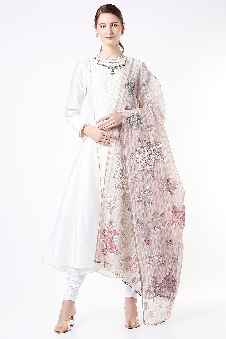 Off-White Chanderi Dupatta by Vineet Rahul at Pernia's Pop Up Shop