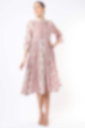 Faded Pink Chanderi Front-Open Dress by Charcoal by vineet rahul