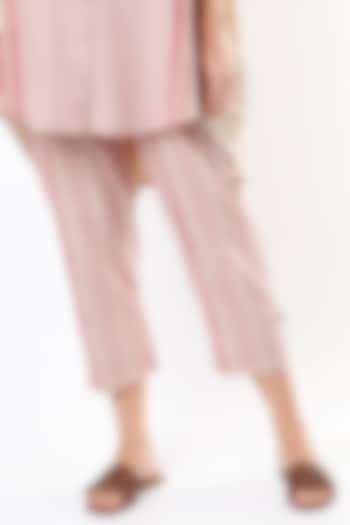 Blush Pink Cotton Striped Pants by Vineet Rahul at Pernia's Pop Up Shop
