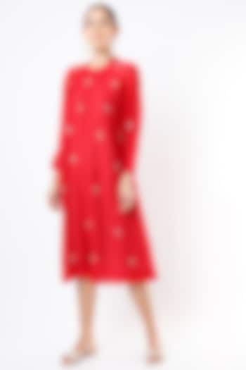 Red Chanderi Silk & Cotton Summer Dress by Vineet Rahul at Pernia's Pop Up Shop