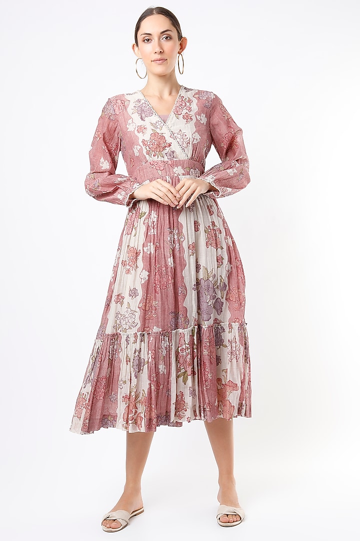 Faded Red Chanderi Vacation Dress by Vineet Rahul at Pernia's Pop Up Shop