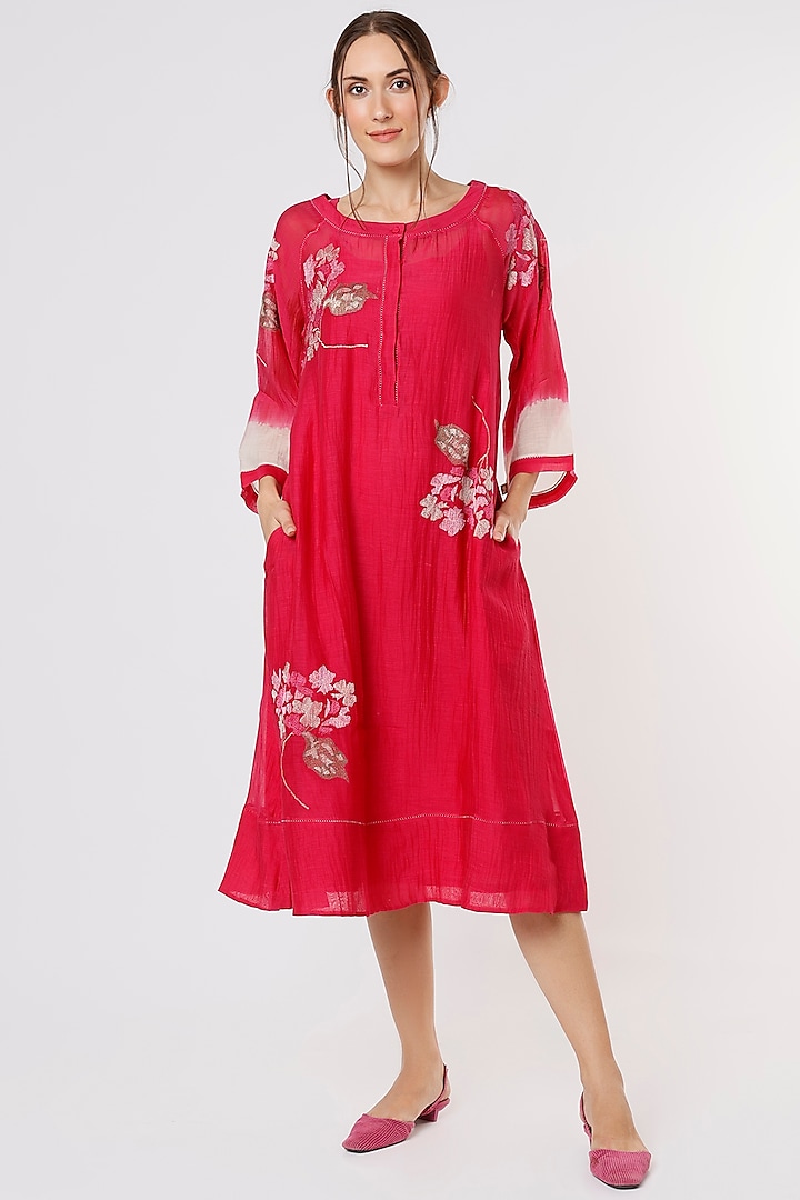 Pink Dress In Chanderi Silk & Cotton by Vineet Rahul
