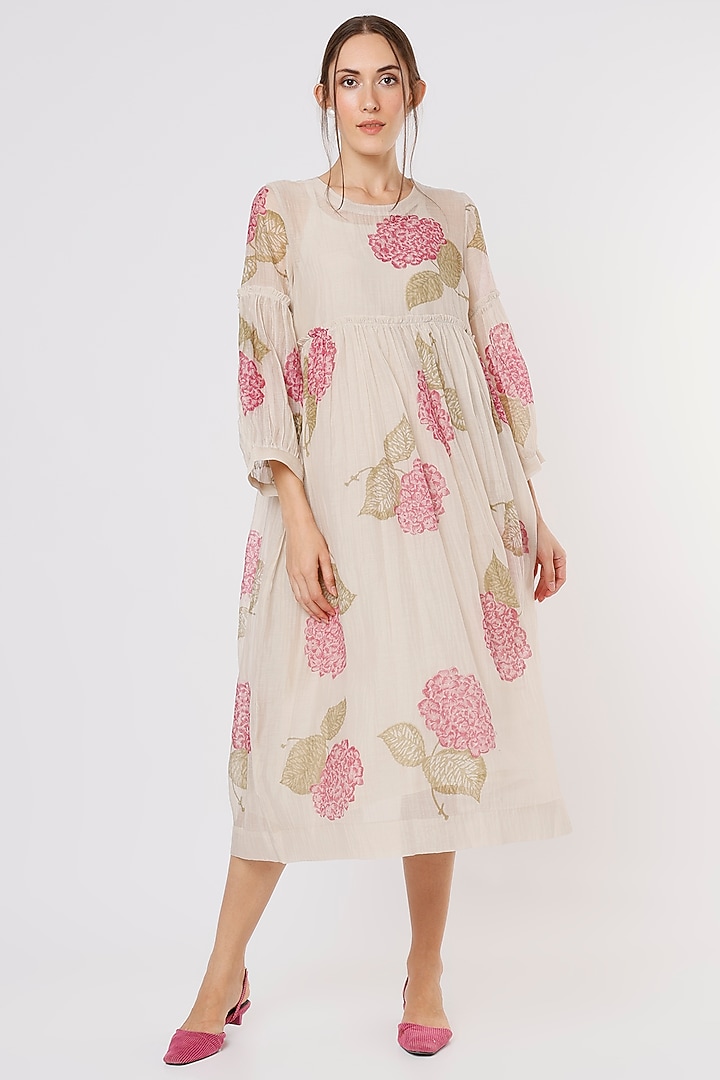 Blush Pink Cotton & Chanderi Silk Vacation Dress by Vineet Rahul at Pernia's Pop Up Shop