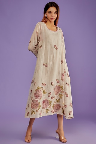 Ivory Chanderi Cotton Dress by Charcoal by vineet rahul