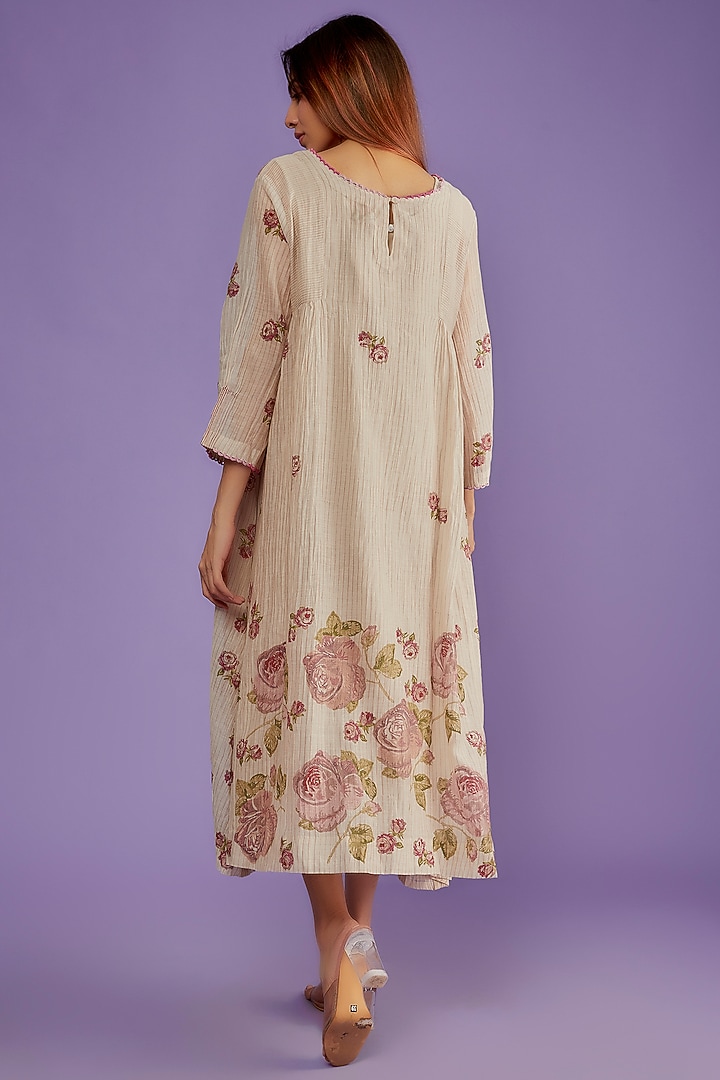 Ivory Chanderi Cotton Vacation Dress by Charcoal by vineet rahul at Pernia's Pop Up Shop