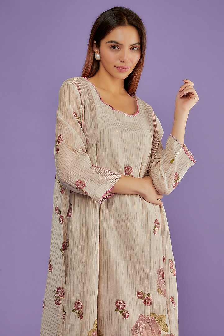 Ivory Chanderi Cotton Vacation Dress by Charcoal by vineet rahul at Pernia's Pop Up Shop
