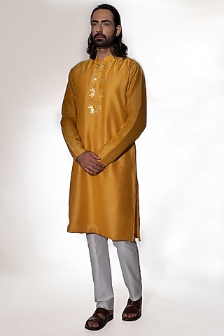 Mustard Embroidered Kurta Set by KAKA CALCUTTA
