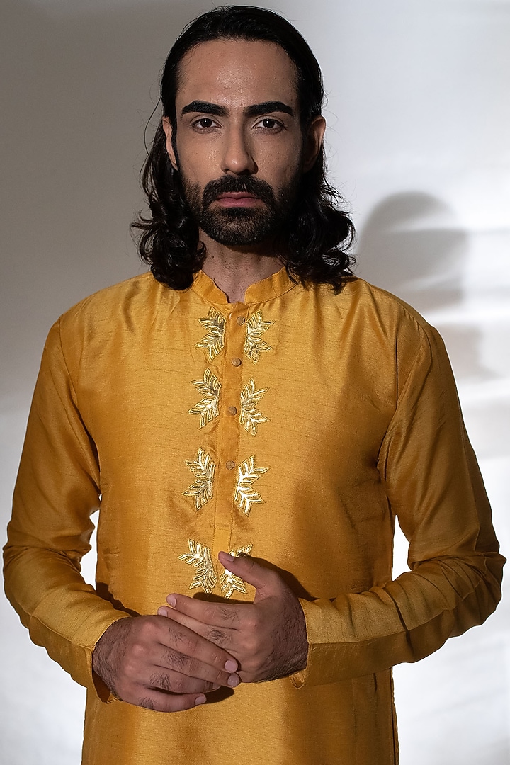 Mustard Embroidered Kurta Set by KAKA CALCUTTA at Pernia's Pop Up Shop
